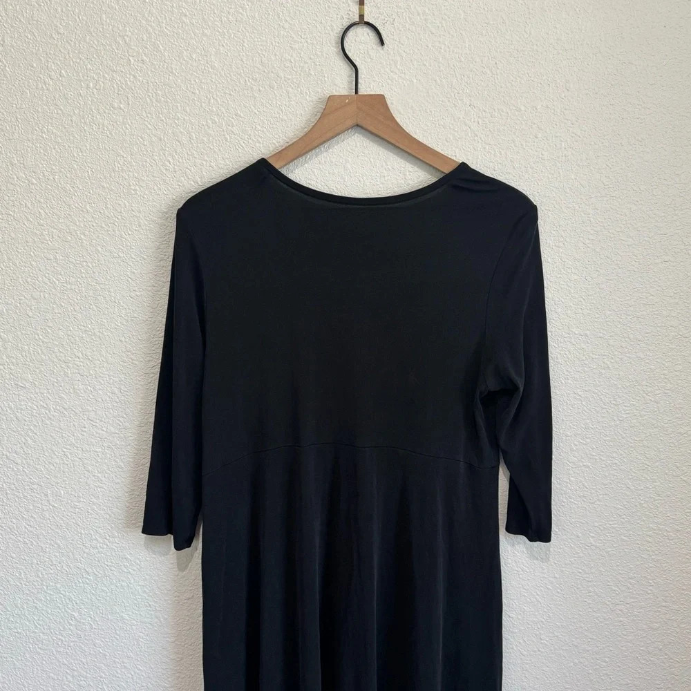 Eileen Fisher Womens Large 100% Silk Dress Surplice Midi Minimalist Modest Black - Picture 11 of 11